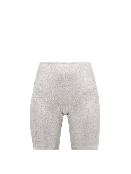 Matchesfashion.com Paco Rabanne - Logo-jacquard Metallic-jersey Cycling Shorts - Womens - Silver