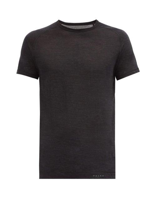 Matchesfashion.com Falke Ess - Raglan Sleeve Wool-blend Jersey T-shirt - Mens - Dark Grey