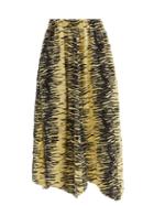 Ladies Rtw Ganni - Elasticated-waist Zebra-print Satin Midi Skirt - Womens - Yellow