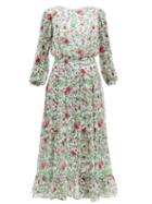 Matchesfashion.com Saloni - Isabel Floral Print Silk Chiffon Dress - Womens - White Multi