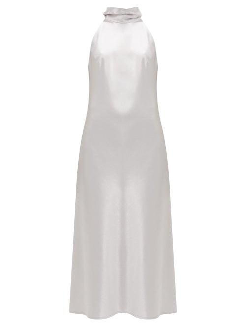 Matchesfashion.com Galvan - Sienna Halterneck Satin Midi Dress - Womens - Silver