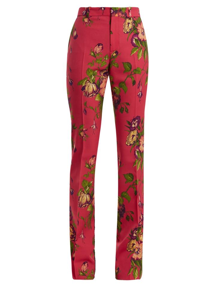 Gucci Floral-print Wool-blend Trousers