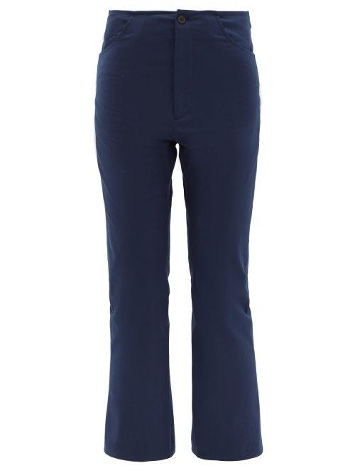 Matchesfashion.com Connolly - Mid Rise Cropped Kick Flare Cotton Trousers - Womens - Navy