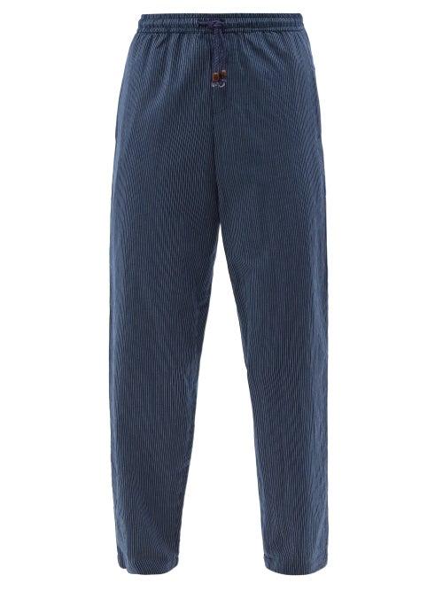 Smr Days - Malibu Striped Cotton-jersey Straight-leg Trousers - Mens - Navy