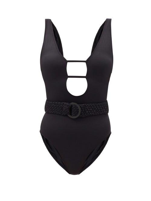 Matchesfashion.com Solid & Striped - The Beatrice Plunge-neckline Belted Swimsuit - Womens - Black