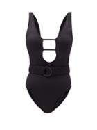 Matchesfashion.com Solid & Striped - The Beatrice Plunge-neckline Belted Swimsuit - Womens - Black