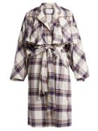Matchesfashion.com Johanna Ortiz - Memoria Del Viento Checked Cotton Trench Coat - Womens - Light Blue