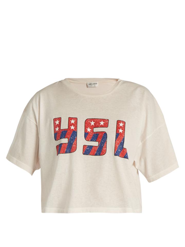 Saint Laurent Ysl-print Cropped Cotton-jersey T-shirt