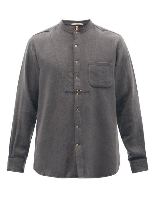 Pro - Collarless Wool-twill Shirt - Mens - Grey