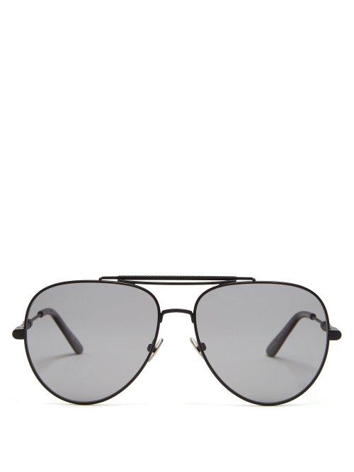 Matchesfashion.com Bottega Veneta - Aviator Metal Sunglasses - Mens - Black