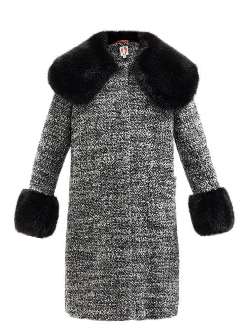 Shrimps - Colonel Faux Fur-trimmed Boucl Coat - Womens - Black Grey