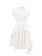 Matchesfashion.com Alexander Mcqueen - Asymmetric Wool Grain De Poudre Dress - Womens - Ivory