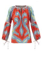 Matchesfashion.com D'ascoli - Uzbek Tie-neck Ikat-print Cotton Blouse - Womens - Red Multi