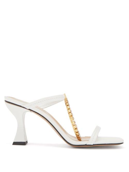 Matchesfashion.com Jw Anderson - Crystal-embellished Square-toe Leather Sandals - Womens - White