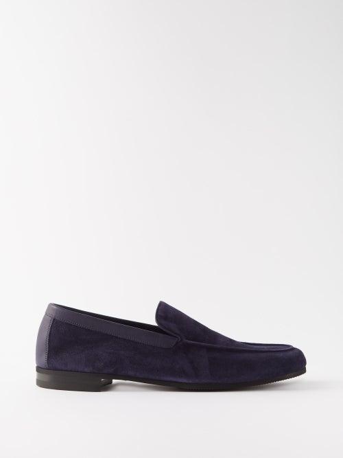 John Lobb - Tyne Leather-trim Suede Loafers - Mens - Blue Navy