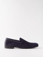 John Lobb - Tyne Leather-trim Suede Loafers - Mens - Blue Navy
