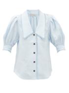 Lee Mathews - Ali Elongated-collar Linen Blouse - Womens - Light Blue