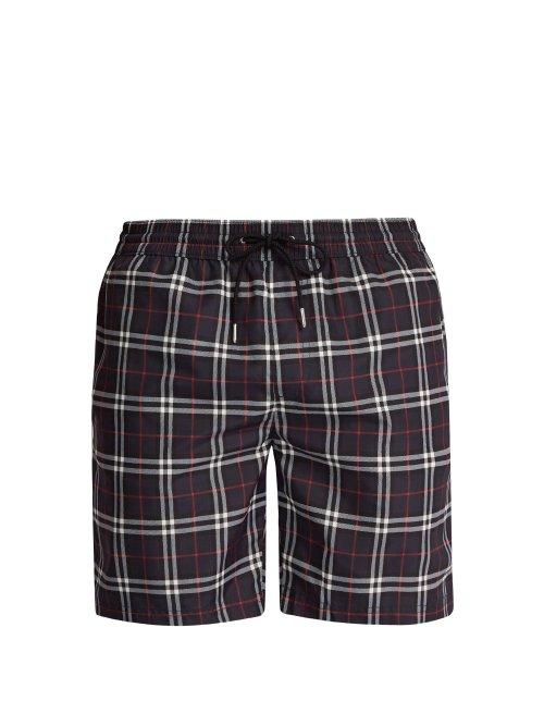 Matchesfashion.com Burberry - Vintage Check Print Swim Shorts - Mens - Navy