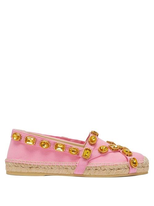 Matchesfashion.com Gucci - Crystal Embellished Canvas Espadrilles - Womens - Pink