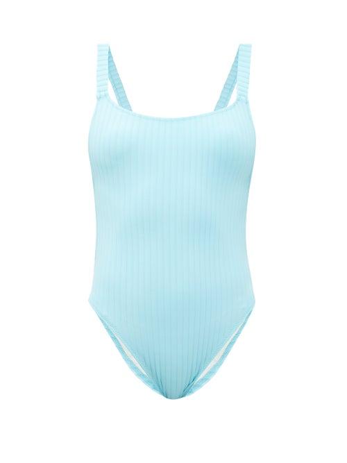 Matchesfashion.com Solid & Striped - The Toni Cutout Ribbed Swimsuit - Womens - Light Blue