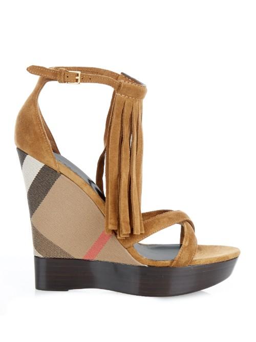 Burberry London Minstead Suede Fringed Wedge Sandals