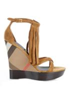 Burberry London Minstead Suede Fringed Wedge Sandals