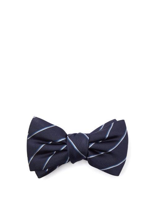 Matchesfashion.com Alexander Mcqueen - Striped Silk-jacquard Bow Tie - Mens - Dark Navy