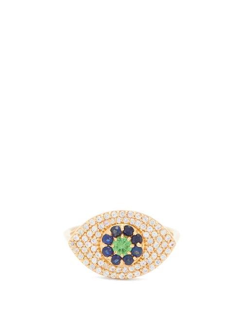 Matchesfashion.com Ileana Makri - Blossom Drops Eye Sapphire & 18kt Gold Ring - Womens - Yellow Gold