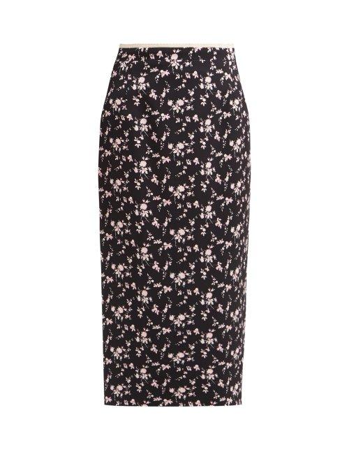 Matchesfashion.com No. 21 - Floral Print Crepe Pencil Skirt - Womens - Black