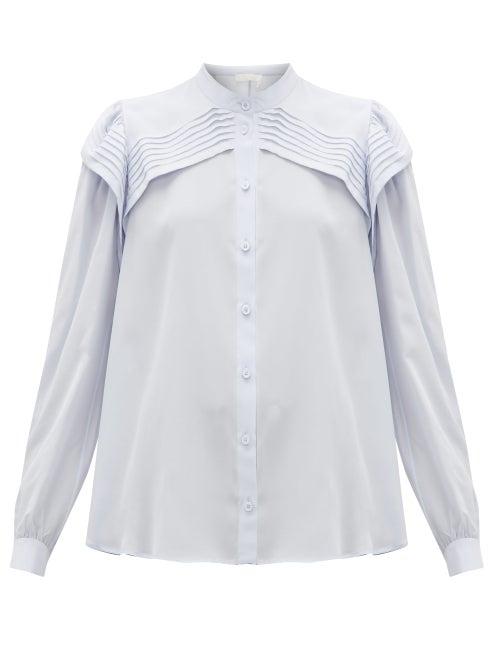 Matchesfashion.com Chlo - Festive Pleated Silk-crepe Blouse - Womens - Light Blue