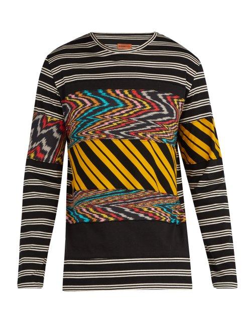 Matchesfashion.com Missoni Mare - Striped Cotton Long Sleeve T Shirt - Mens - Black Multi