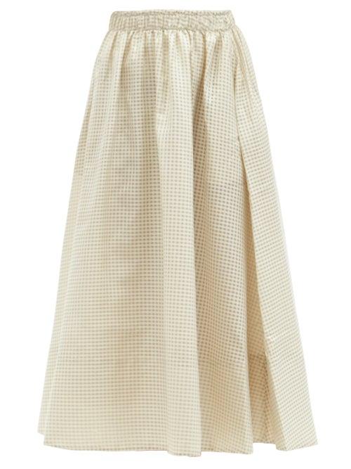 Matchesfashion.com Toogood - Bellringer Gingham Cotton-blend Gauze Midi Skirt - Womens - Ivory