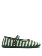 Ladies Shoes Vibi Venezia - Striped Canvas Mary Jane Flats - Womens - Green White