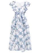 Matchesfashion.com Gl Hrgel - Ruffled Floral Print Linen Midi Dress - Womens - White Multi