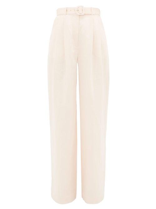 Matchesfashion.com Zimmermann - High-rise Linen Wide-leg Trousers - Womens - Light Pink