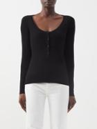 Nili Lotan - Maia Ribbed-knit Silk Henley Top - Womens - Black