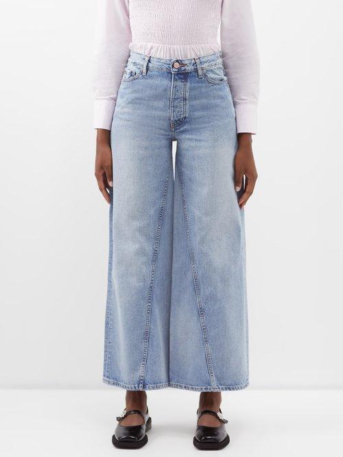 Ganni - Jozey Organic-denim Wide-leg Jeans - Womens - Light Blue