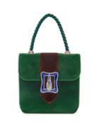 Matchesfashion.com Gucci - Broadway Tiger-plaque Velvet Handbag - Womens - Green Multi