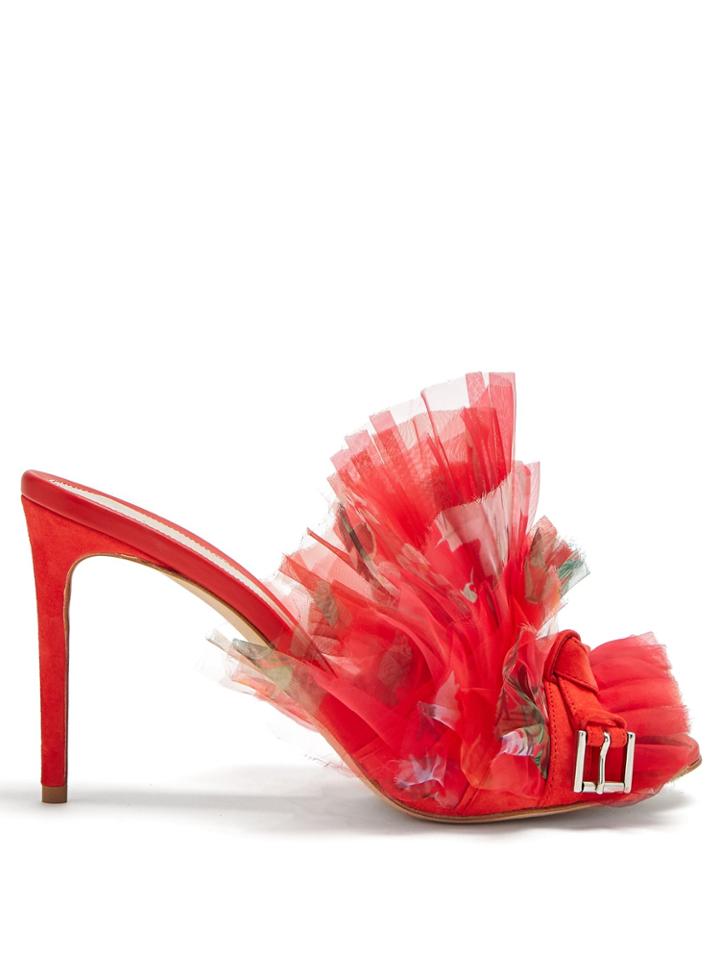 Alexander Mcqueen Floral-print Pleated Organza Mules