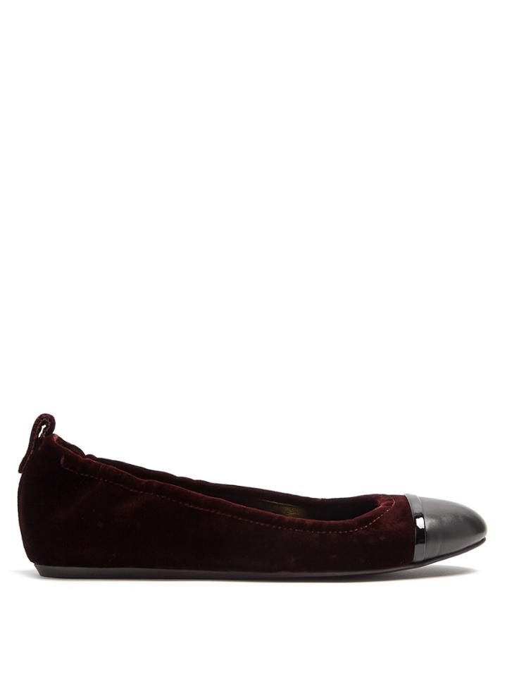 Lanvin Capped-toe Leather-trimmed Velvet Ballet Flats
