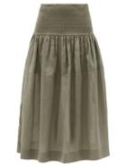 Matchesfashion.com Joseph - Senzo Shirred Ramie-voile Midi Skirt - Womens - Khaki