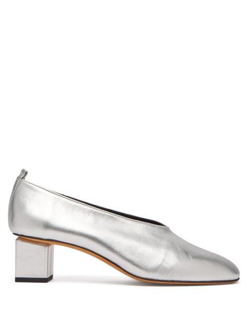 Matchesfashion.com Gray Matters - Mildred Block Heel Metallic Leather Pumps - Womens - Silver