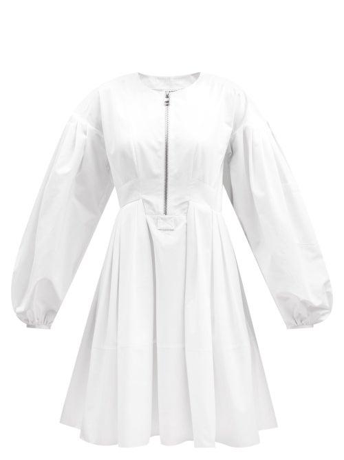 Alexander Mcqueen - Puff-sleeve Zipped Poplin Dress - Womens - White