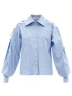 Ladies Rtw Palmer//harding - Honesty Check-jacquard Cotton-blend Poplin Shirt - Womens - Light Blue