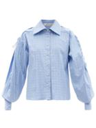 Ladies Rtw Palmer//harding - Honesty Check-jacquard Cotton-blend Poplin Shirt - Womens - Light Blue