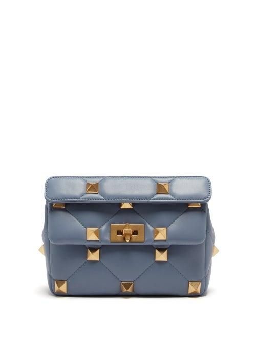 Valentino Garavani - Roman Stud Medium Quilted-leather Shoulder Bag - Womens - Blue
