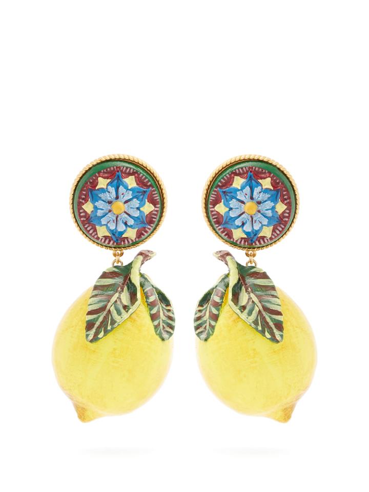Dolce & Gabbana Floral And Large Lemon-drop Clip On Earrings