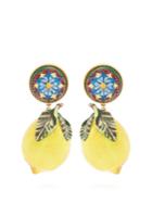 Dolce & Gabbana Floral And Large Lemon-drop Clip On Earrings