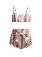 Matchesfashion.com Adriana Degreas - Porto Striped Linen Blend Bikini Set - Womens - Pink Stripe