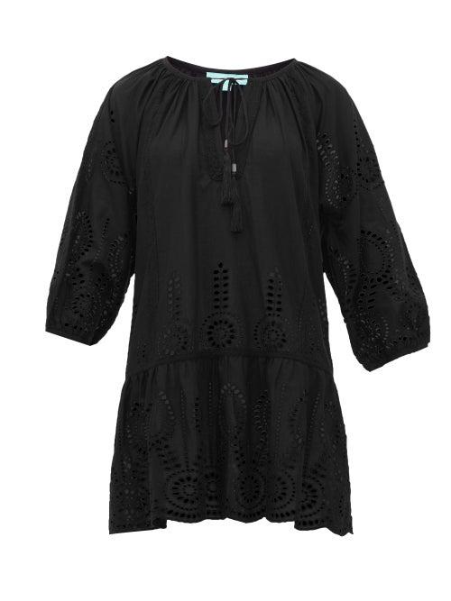 Matchesfashion.com Melissa Odabash - Ashley Laser Cut Cotton Poplin Dress - Womens - Black
